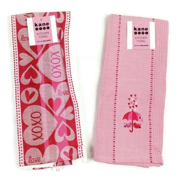 Kane Home Pink White Valentine Theme Kitchen Towel Set Two Piece NWT - Picture 1 of 6